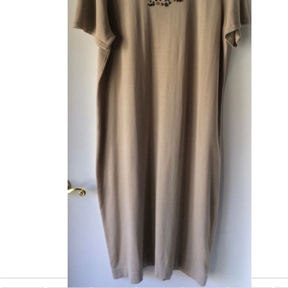 Linea Louis Dell Olio Knit Dress Gold Beaded Neck Short Sleeves - Picture 2 of 11